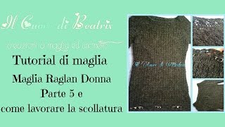 Maglia raglan ai ferri 5 di 8 Come lavorare la scollatura [upl. by Pardew307]