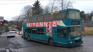 Bus scrap movement Yorkshire tiger 618 and Arriva 710 leaving Honley [upl. by Attoynek]