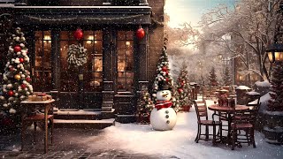 Winter in Porch Coffee Shop Ambience with Smooth Jazz Music Snow Falling amp Blizzard [upl. by Ennaerb595]