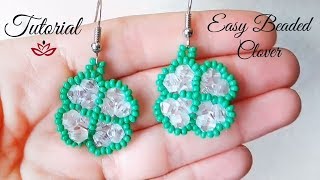 Beaded Clover Earrings  Tutorial 🍀 [upl. by Hurd]