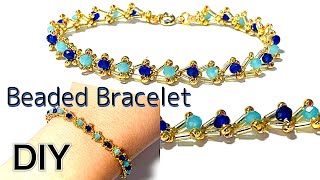 「Beaded Bracelet】DIYビーズステッチで作る簡単ブレスレット [upl. by Ylicic]