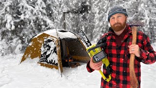 Surviving a Winters Night in a Hot Tent  Cozy Winter Camping [upl. by Nadaha]