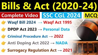 Important Bills 2024  For SCC CGL 2024  Important Bills amp Acts  2020 To 2024  Top MCQs [upl. by Roose]