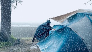 Solo Camping in Heavy Rain and Rainstorm  Camping by the Sea in a Rainstorm [upl. by Hayman350]