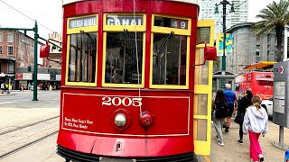 Streetcars in motion at night in New Orleans streetcars neworleans [upl. by Lennahc]