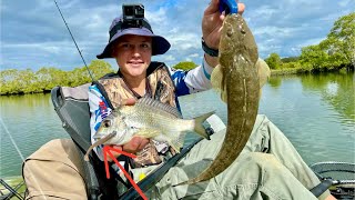 Bream amp flathead fishing a mangrove creek with the kayaks  BIG suprise catch [upl. by Ekyt71]