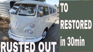 67 VW BUS rusted out to restored start to finish in 30 min vw bus restoration full build [upl. by Naerda]