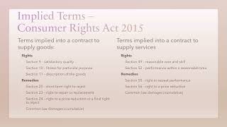 Implied terms Consumer Rights Act 2015 summary [upl. by Eirlav164]