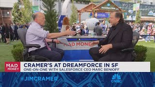 Salesforce CEO Marc Benioff goes oneonone with Jim Cramer [upl. by Heimer]