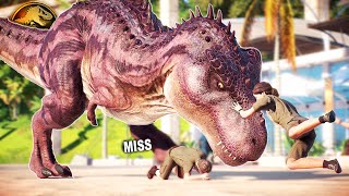 TARBOSAURUS MISSES EATING HUMANS VS TREX INDOMINUS REX amp MORE  Jurassic World Evolution 2 [upl. by Nunci]