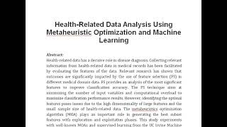 Health Related Data Analysis Using Metaheuristic Optimization and Machine Learning [upl. by Sucramat]