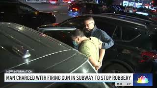 Man fires gun inside busy NYC subway station to stop a robbery at turnstile police  NBC New York [upl. by Pournaras9]