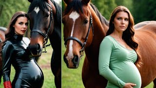 unstoppable inner strength  American Green Eyed Pregnant Beautiful Girl With Horse  ailookbook19 [upl. by Atinniuq710]