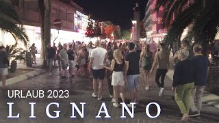 Lignano Sabbiadoro Italy  Restaurant and Shopping Street 4K UHD [upl. by Anayit]