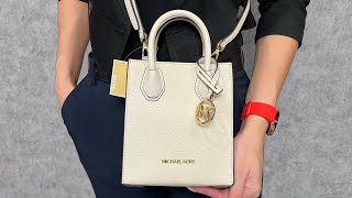 MICHAEL KORS Mercer ExtraSmall Pebbled Leather Crossbody Bag lt cream [upl. by Immac]