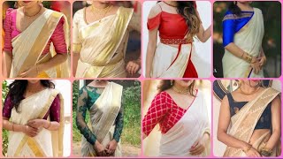 Latest Kerala Saree Blouse Designs  Onam Saree Blouse Designs [upl. by Ponzo]