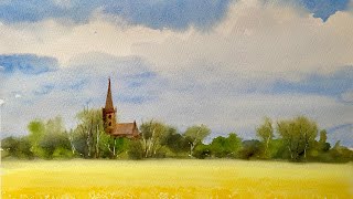 Paint A BEGINNERS Loose Watercolor CANOLA FIELD SIMPLE Watercolour Landscape PAINTING Tutorial DEMO [upl. by Glynas]