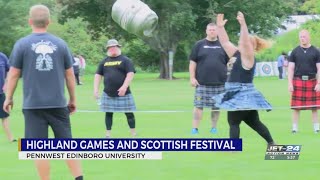 Highland Games Scottish Festival kick off in Edinboro [upl. by Rebliw174]