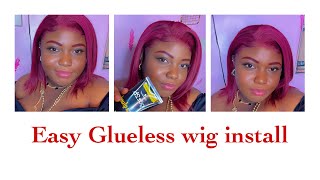 NO GLUE NO SPRAY EASIEST GLUELESS FRONTAL WIG INSTALL  GLUELESS WIG  GOT2B GEL WIG INSTALL [upl. by Ardnauq526]