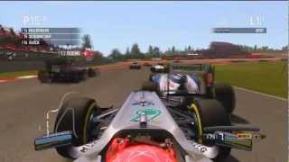 SCHUMACHER TAKES OUT SENNA  SPANISH GP 2012 F1 2011 GAME [upl. by Acirej]