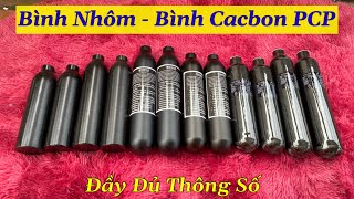 PHỤ KIỆN PCP  TỔNG HỢP CÁC MẪU BÌNH NHÔM  BÌNH CACBON DÙNG CHO SUNG PCP  ĐẦY ĐỦ THÔNG SỐ AE NHÉ [upl. by Wina]