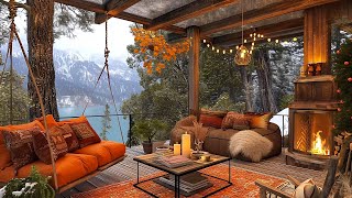 Cozy Porch Ambience with Slow Piano Jazz  Gentle Rain Sounds and Fireplace for Relaxation Live247 [upl. by Dever]