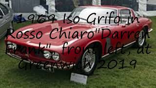 How to pronounce 1969 Iso Grifo in Rosso ChiaroquotDarren Frankquot front left at Greenwich 2019 in Engl [upl. by Rivers]