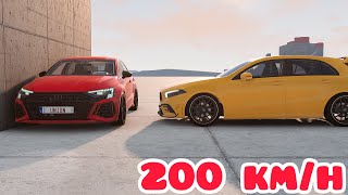 Audi RS3 8Y vs MercedesAMG A45 S W177 💥 200 kmh 💥 BeamNGdrive CRASH test [upl. by Maighdlin]