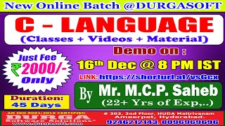 C  LANGUAGE Online Training  DURGASOFT [upl. by Morgun]