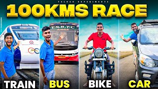 100 Kms Car Bike Bus amp Train in 24 Hours Challenge 🔥🔥 దేంట్లో త్వరగా వెళ్తాము…😱😱Telugu Experiments [upl. by Vorfeld180]