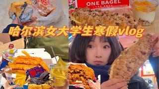 女大学生寒假干饭vlog‖在机场怒吃两盒炸鸡4个冰淇淋‖回哈尔滨干饭！！！ [upl. by Olyhs437]