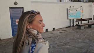 Mykonos Beach side walk at sunset by the Cafes [upl. by Sucy]