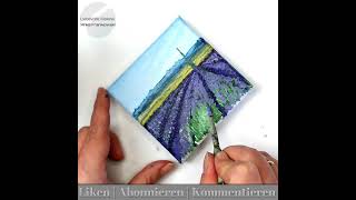 Landschaft Lavendelfeld malen lernen mit Acryl auf Leinwand  Kurzvideo  Acrylmalerei für Anfänger [upl. by Esinel]