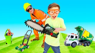 Kids Lawn Mowers Garbage Trucks Fire Trucks Video  blippi toys  min min playtime [upl. by Anwahsed]