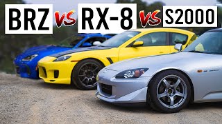 Best Budget JDM Sports Car  Subaru BRZ vs Honda S2000 vs Mazda RX8 [upl. by Hedaza]