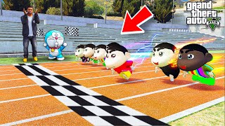 Shin chan amp Shin Chan Brothers Did a Bike Racing with Avengers Super Powerful Bikes GTA 5 in Telugu [upl. by Grey]