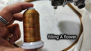 Filling flower machine embroidery for beginners  Flower filling embroidery stitches [upl. by Malchy]