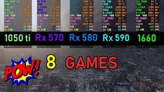 2600x Gtx 1050 ti vs Rx 570 vs Rx 580 vs Rx 590 vs Gtx 1660 in 8 Games Comparison [upl. by Nedmac679]