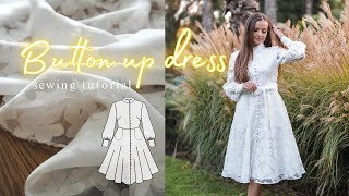 Making a button up dress  AURORA dress sewing tutorial [upl. by Eelano464]