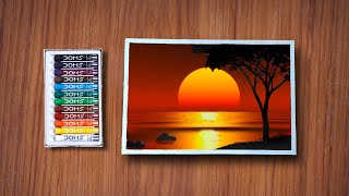 SUNSET Drawing With Oil Pastel Toutorial  Oil Pastel Drawing For Beginners  Simple Drawing [upl. by Narok]