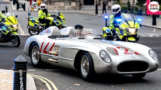 Mercedes Benz 300 SLR 722 in a London tribute to Sir Stirling Moss [upl. by Lance643]