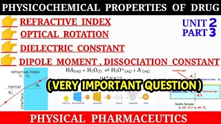 Physicochemical properties of drug molecules  Refractive index  Optical rotation  B pharm [upl. by Furr]