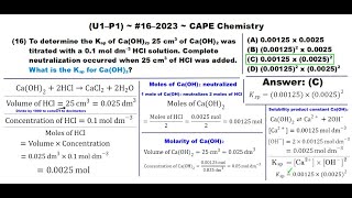 Titration Analysis Solubility Product Constant of Calcium Hydroxide  202316U1P1 CAPE Chemistry [upl. by Pippo]