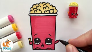 Rajzolás lépésről lépésre gyerekeknek  Shopkins rajzok  Popcorn  Cuki Pattogatott kukorica [upl. by Enalahs]