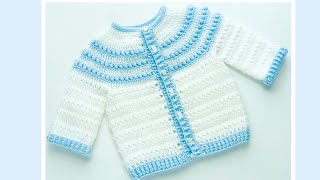 Chaquetita a crochet para niños y niñas 318M Fácil Paso a Paso Chambrita o suéter [upl. by Aitsirhc]