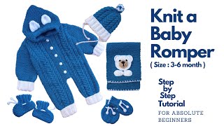 How to knit a Baby Romper with hood  Size  3  6 month step by step tutorial  knitted baby dress [upl. by Ehcrop]