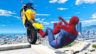 GTA 5 IRON SPIDERMAN Bike Ragdolls Compilation Falling Car Bike Stunt Water Ragdoll 3 [upl. by Erasme]