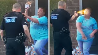 KAREN Throws Drink At Cop Then Gets Pepper Sprayed [upl. by Zelle170]