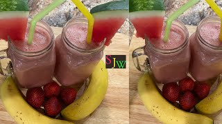 3 Ingredients Smoothie  watermelon strawberries Banana Smoothie [upl. by Nnylhtak102]