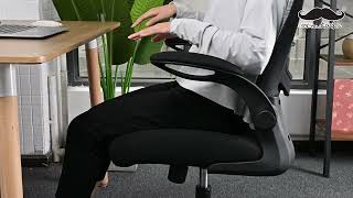 Black Mesh Task Chair with Waterfall Cushioned Seat amp Flip Up Arms [upl. by Fitzpatrick440]